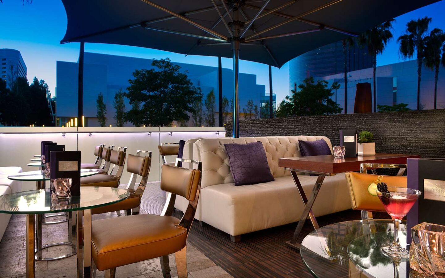 outdoor patio dining area during dusk